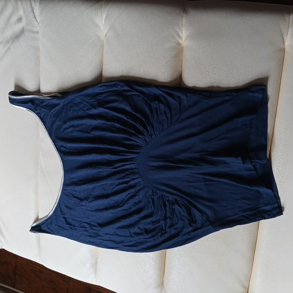 Navy and silver scoop back and neck top